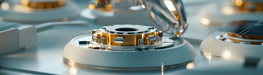 Poster - Close-up view of advanced robotic arm interacting with intricate machinery components.