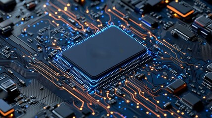 Poster - In this image, there is a glowing ki chip on a futuristic circuit board depicting the Ki technology for AI.