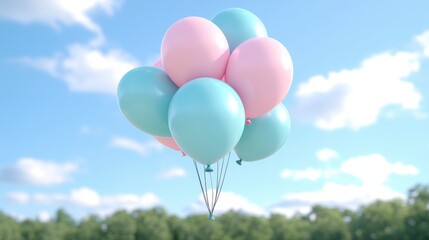  Pastel Pink   Blue Balloons Floating in Sky  Celebration  Party  Festive