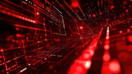 Poster - Abstract Red Data Stream with Light Trails in Digital Space