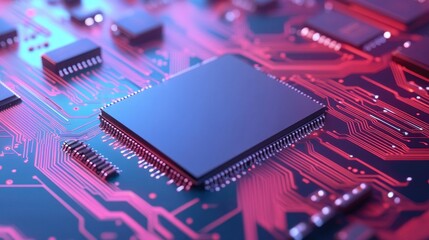 Poster - Close-Up of a High-Tech Circuit Board with Microchip and Components