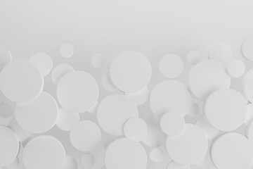 Poster - white plastic circles abstract pattern as border on soft light shining background, copy space, top v
