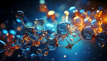 Abstract connection of hydrogen molecules on a blue background