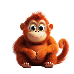 3D cartoon, cute orangutan, isolated on transparent background.