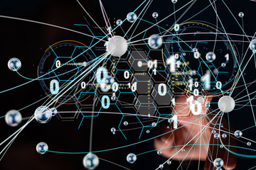 Aufkleber - Neural network 3D illustration. Big data and cybersecurity