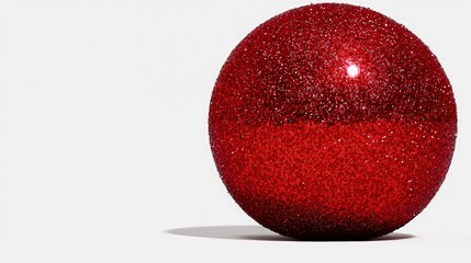 Wall Mural - Red glitter Christmas ball on white.