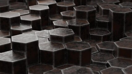 Poster - loop 3d animation of an abstract background made of a variety of metal hexagons that move vertically