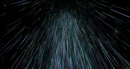 Poster - neon rays. Concept for big data, blockchain, cryptocurreny, internet, hyperspace and space travel