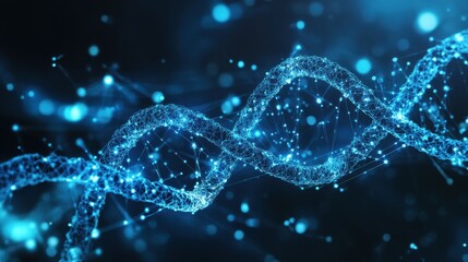 Poster - Abstract Representation of DNA Strand with Glowing Particles in Blue