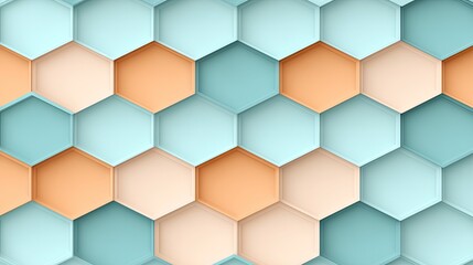 Abstract geometric background featuring nested teal and orange hexagonal patterns, creating a sense of texture and symmetry