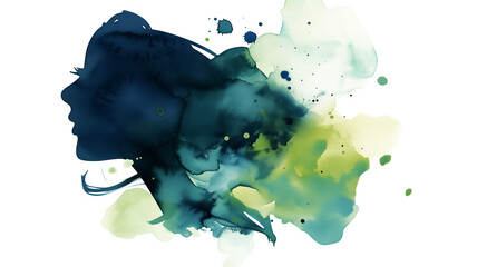 Poster - Abstract watercolor artwork featuring silhouette of face blended with organic shapes in blue, green, and yellow tones, evoking sense of creativity and fluidity