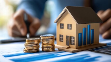 Poster - House Model with Coins on Financial Documents for Real Estate Investment