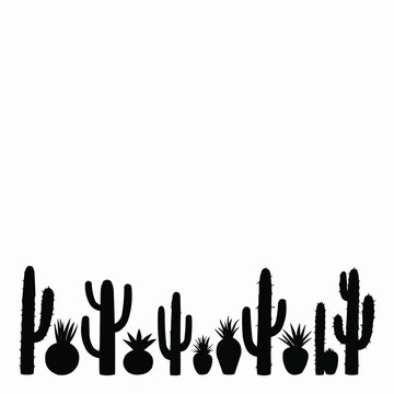 Cactus silhouettes with flowers. Different types of cactus plants.