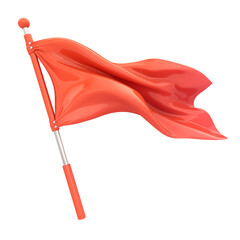 Poster - vibrant red flag on silver pole, isolated on transparency background, symbolizing caution or warning. flag appears dynamic with flowing design, creating sense of movement