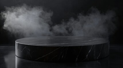 Poster - Elegant Black Marble Platform with Mist for Product Display