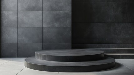 Poster - Modern Minimalist Stage with Dark Concrete Walls and Steps
