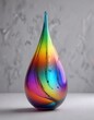 © Prapasarabhron - Vibrant rainbow colored glass ornament in a teardrop shape with a long stem and a flat base, teardrop shape, flat base , decorative