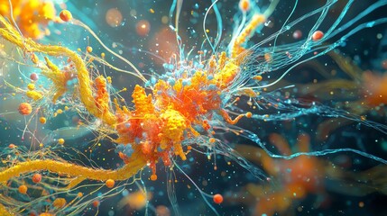 Poster - High Quality Vibrant Abstract Microscopic Visual of Colorful Organisms in a Dynamic Underwater Environment