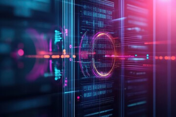 Poster - Blockchainpowered cold storage visualized with glowing temperature data, industrial design, futuristic clean tech theme, pastel highlights