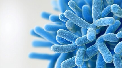 Poster - High-Quality Close-Up of Blue Bacteria Cell Structures on Neutral Background for Scientific and Educational Use