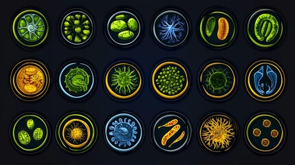 Poster - High Quality Illustrations of Bacteria and Germs in Circular Petri Dishes for Scientific and Educational Purposes