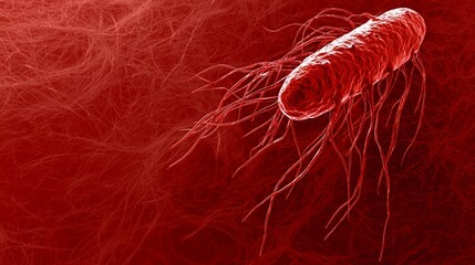 Poster - High Quality Bacteria Icon in Space with Vibrant Red Theme Perfect for Scientific Text and Educational Content