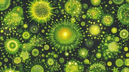 Poster - Vibrant Illustration of Diverse Bacteria in Green Shades for High-Quality Medical and Educational Use