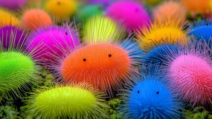 Poster - Colorful Microscopic Bacteria in High Quality, Displaying Vibrant Colors and Unique Textures in a Stunning Close-Up View