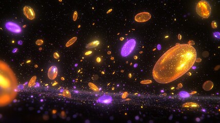 Poster - High-Quality Close-Up View of Colorful Microorganisms Through a Microscope in a Dark Background