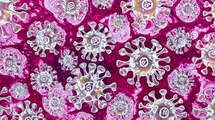 Poster - High Quality Close-Up of Covid-19 Virus Particles with Colorful Background for Medical and Scientific Use