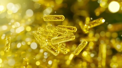 Poster - High Quality Digital Illustration of Yeast Cells Thriving in a Golden Liquid with Sparkling Background Effects
