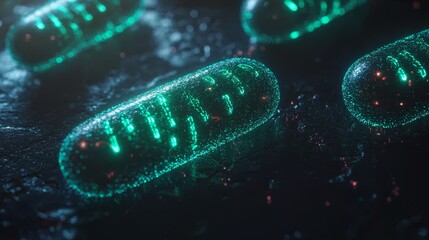 Poster - High-Quality Image of Green Bacteria Colonies in a Space Environment with Glowing Details
