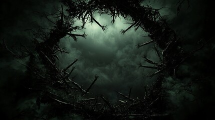 Poster - High-Quality Image of Green Bacteria Colony in Space with Artistic Elements and Dramatic Atmosphere
