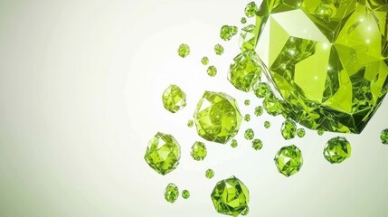 Poster - High Quality High Resolution 3D Illustration of Vibrant Green Geometric Shapes and Crystals on a Soft Background