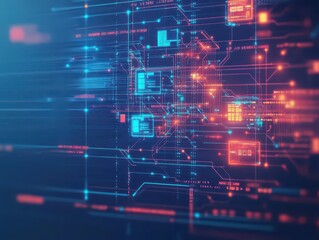 Poster - Abstract 3D representation of a payment gateway, geometric patterns, glowing circuitry, futuristic techinspired colors and style