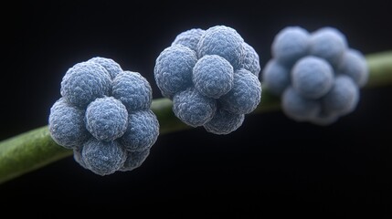 Poster - High-Quality Microscopic View of Blue Microorganisms on a Dark Background
