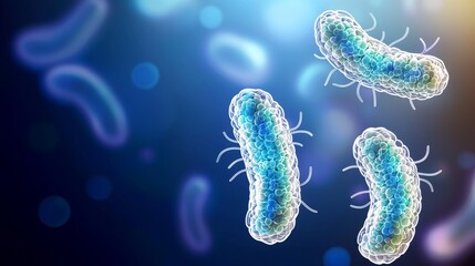 Poster - High Quality Close-Up Image of Lactobacillus Casei Bacteria in Lactic Acid Environment with Colorful Background