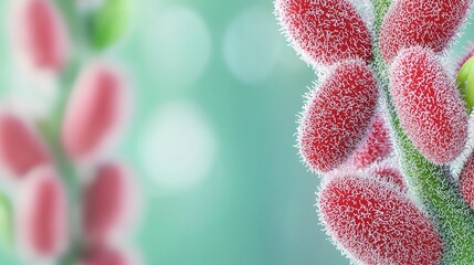 Poster - High-Quality Close-Up of Vibrant Red Plant Structures with Soft Focus Background for Text Space