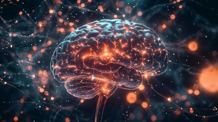 Poster - A digital visualization of brain neurons, highlighting synaptic connections and neural networks.