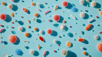 Poster - Colorful High-Quality Microbial Life Forms on a Bright Background for Scientific and Educational Purposes