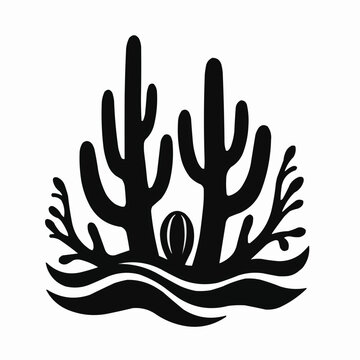 Cactus silhouettes with flowers. Different types of cactus plants.