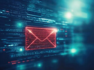Poster - A mysterious email subject line in bold red text, zoomed in on the inbox screen, soft glowing background with ominous shadows