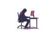 © Peace - A hacker in a hood working intently on a computer at a desk, creating a mysterious and intense atmosphere, symbolizing cybersecurity and digital privacy