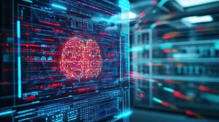 Poster - A control room powered by a glowing neural network, intricate data streams, metallic and glass textures, scifi theme