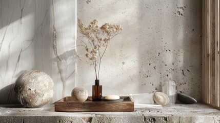 Wall Mural - Minimalist still life with vases and dried flowers on a neutral background