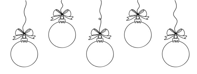 Wall Mural - Continuous one line drawing of a Christmas decoration of baubles in silhouette on a white background. Linear stylized.New Year's toy