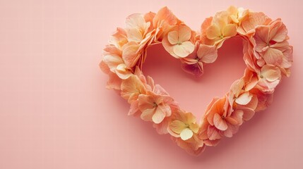 Wall Mural - Two interlocked hearts made from flower petals on a pastel pink background