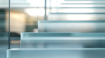 Wall Mural - Close-up of frosted glass stairs in modern building interior.