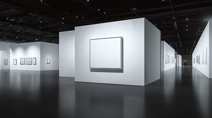 Poster - Modern art gallery with spacious white interior featuring contemporary paintings and sculptures : Generative AI