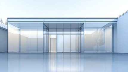 Poster - Minimalist glass facade architecture of modern office building with sleek design features : Generative AI